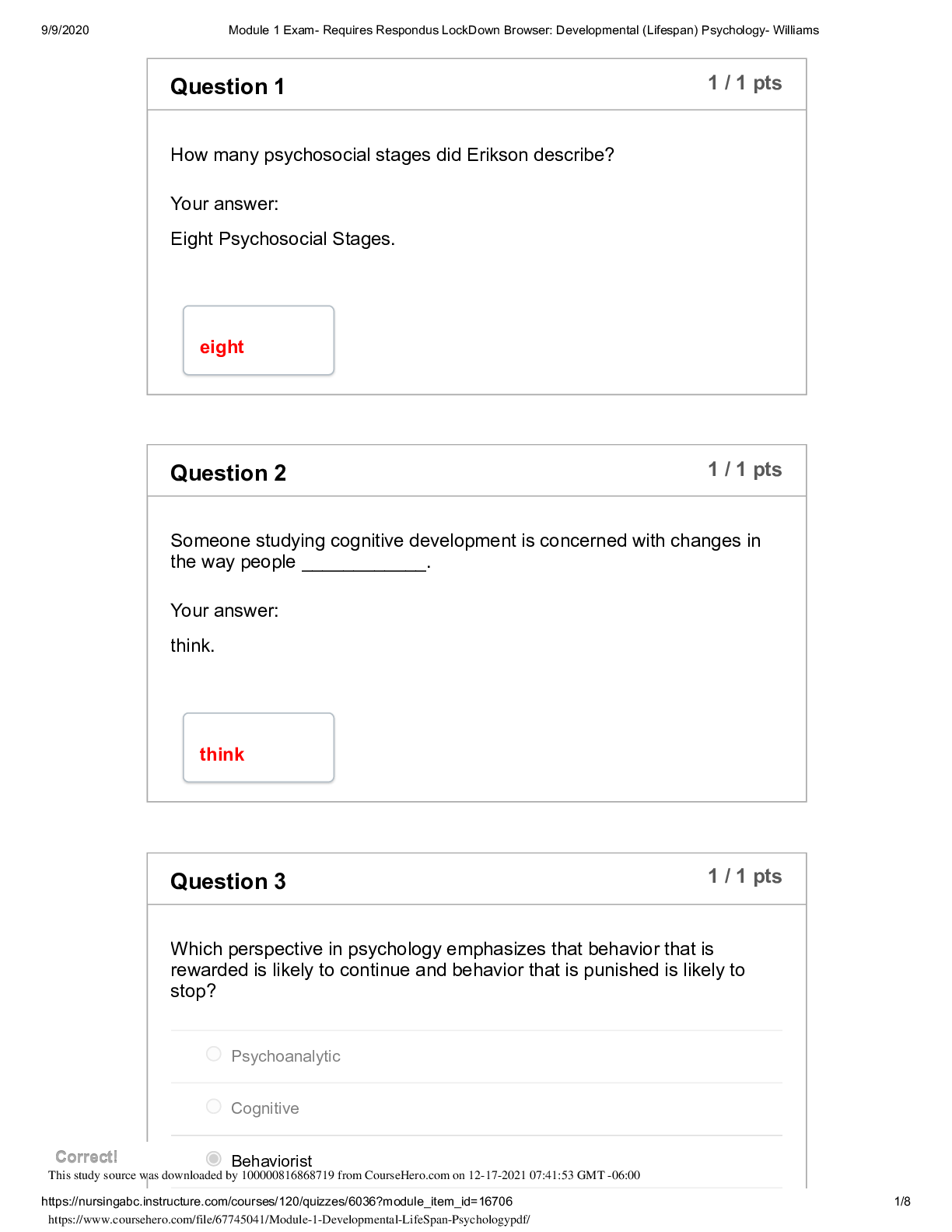 Preview image of Module 1 Developmental Life Span Psychology document